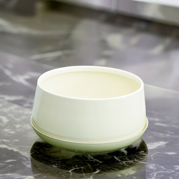Off White round Metal Pot With Tray