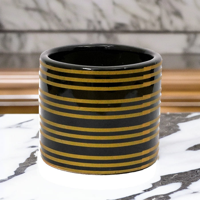 Cylindrical Shape Ceramic Pot Black Golden
