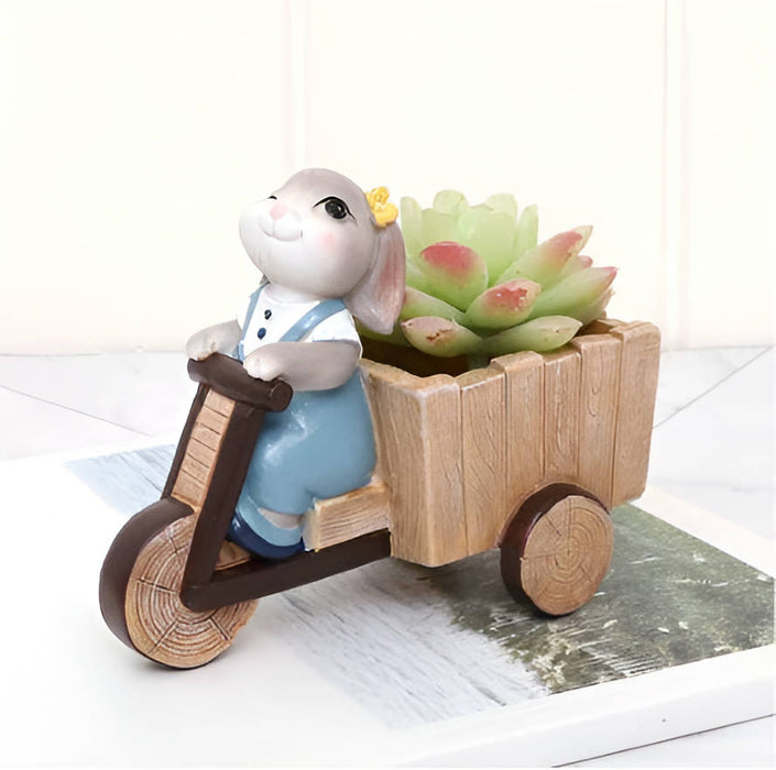 Bunny Riding Cycle Resin Succulent Pot