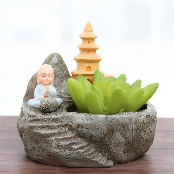 Cute Monk Meditating Resin Succulent Pot