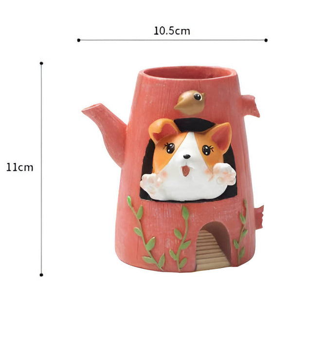 Cute Puppy In The Kettle Resin Succulent Pot
