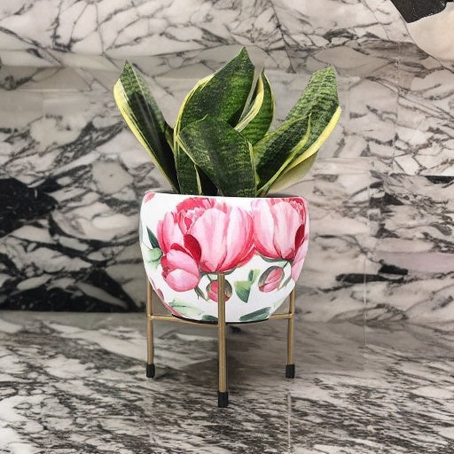 Pink Tulip Metal Pot With Stand