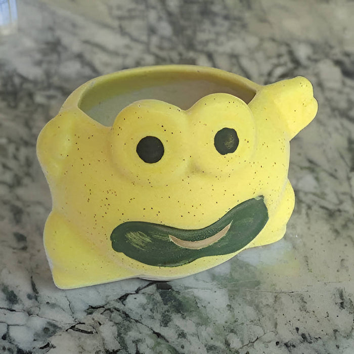 Frog Shaped Yellow Ceramic Pot
