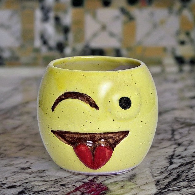 Funny Face Yellow Ceramic Pot