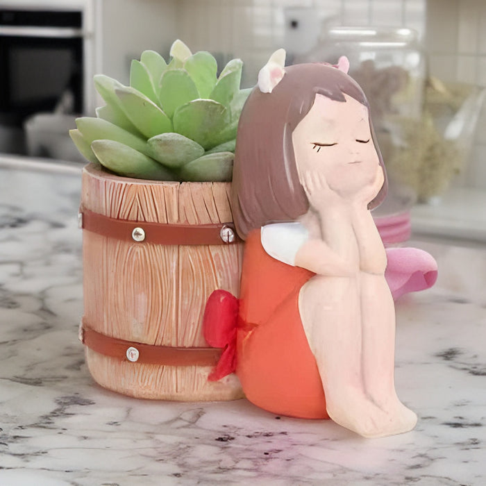 Gloomy Girl with Bucket Resin Succulent Pot