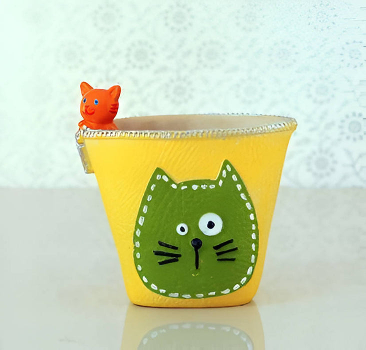 Kitty Peeking From Bag Resin Succulent Pot