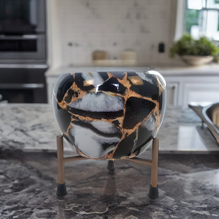Black Marble Metal Pot with Stand