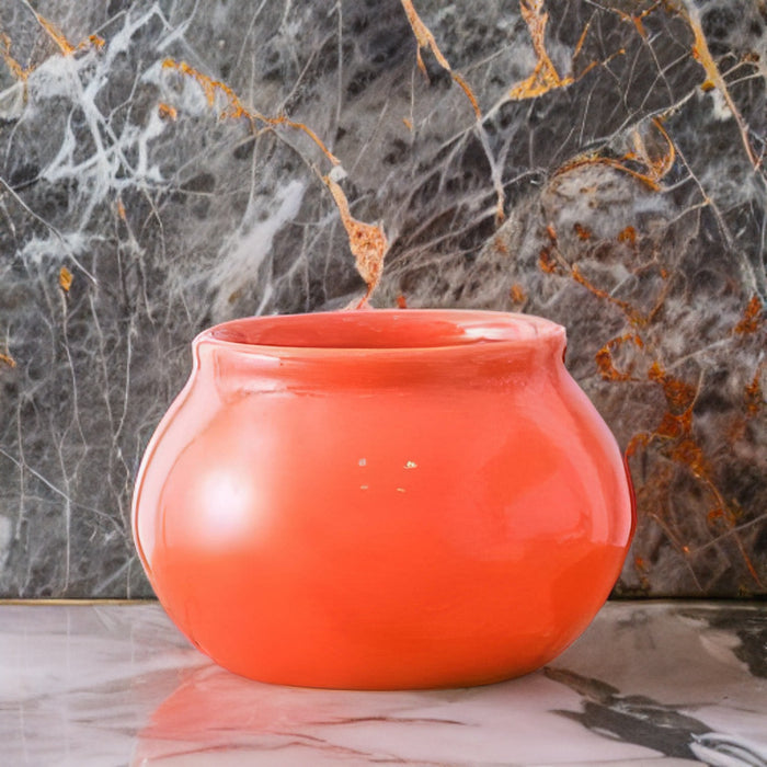Orange Handi Shape Ceramic Pot