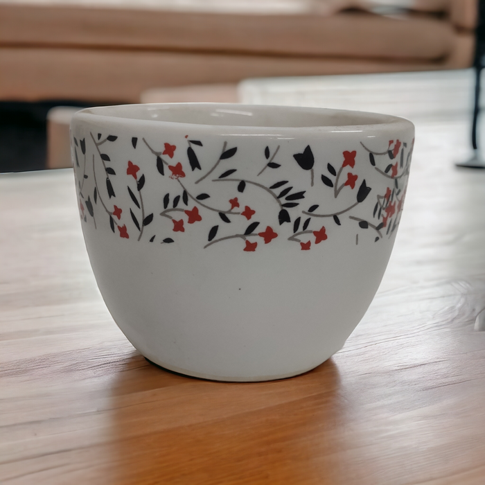 White Oval Pot with Flower Print