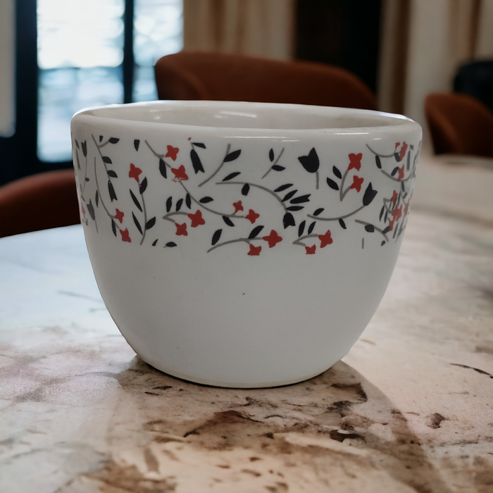 White Oval Pot with Flower Print