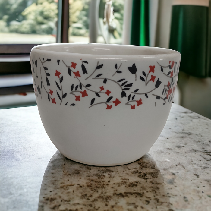 White Oval Pot with Flower Print