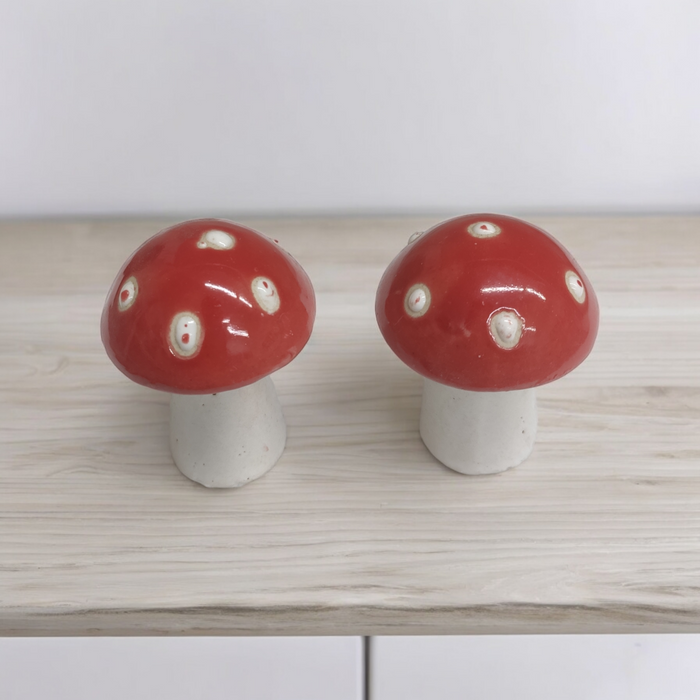 Pair of 2 mushroom ceramic miniature (red)