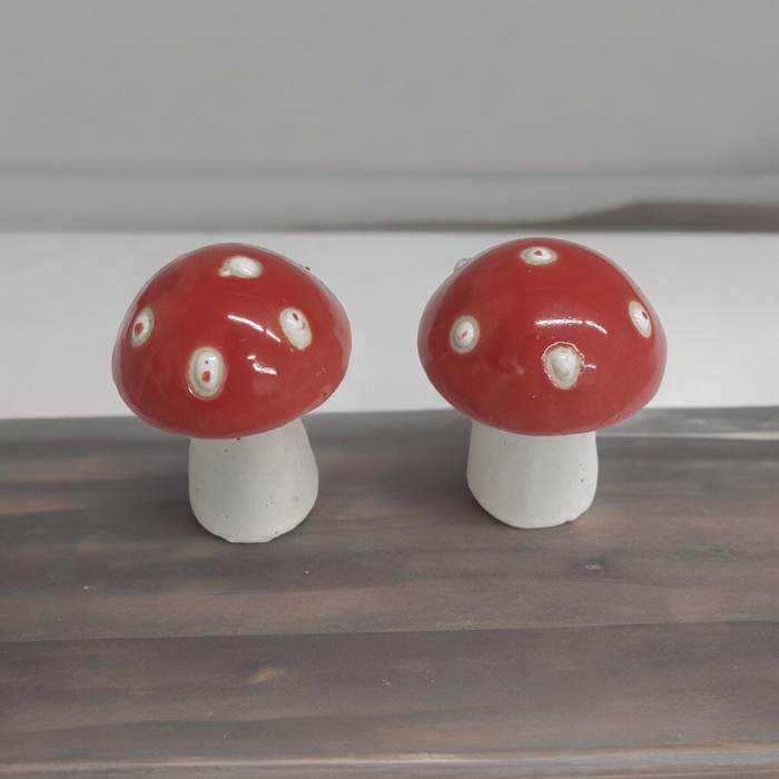 Pair of 2 mushroom ceramic miniature (red)