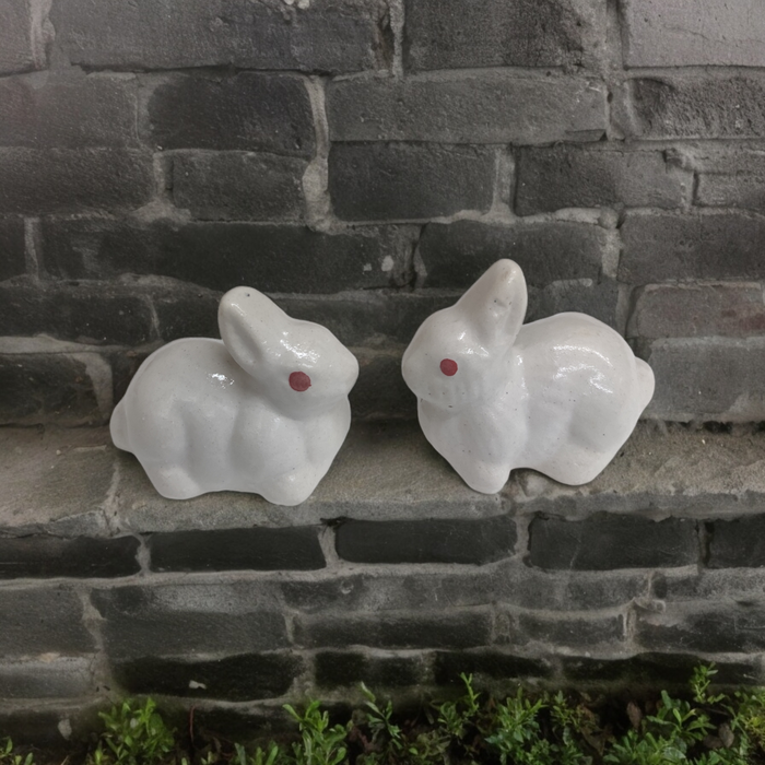 Rabbit sitting ceramic Miniature pair ( white )