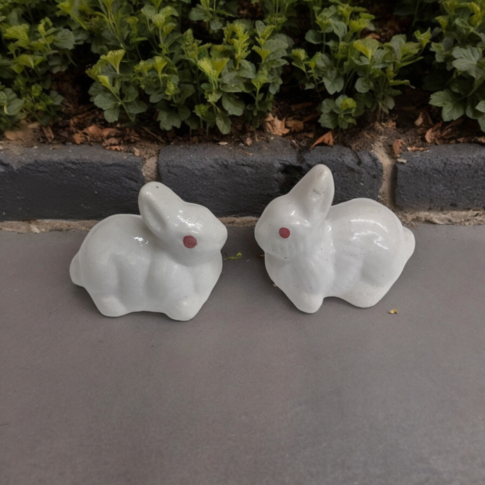 Rabbit sitting ceramic Miniature pair ( white )