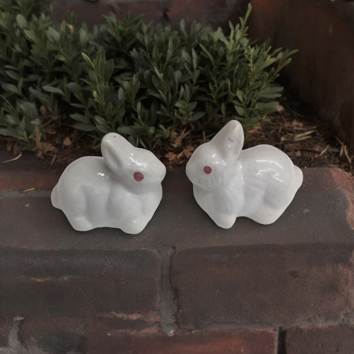 Rabbit sitting ceramic Miniature pair ( white )