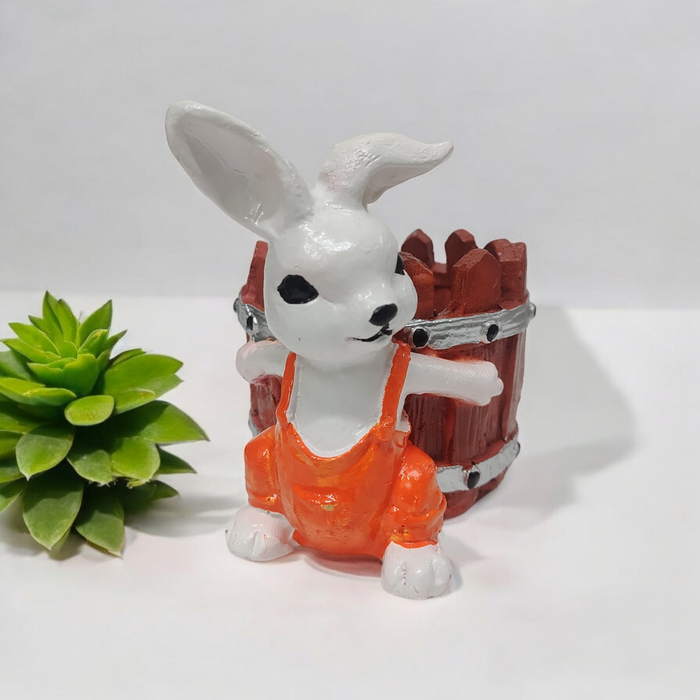 Orange  Rabbit With Basket Resin Succulent Pot