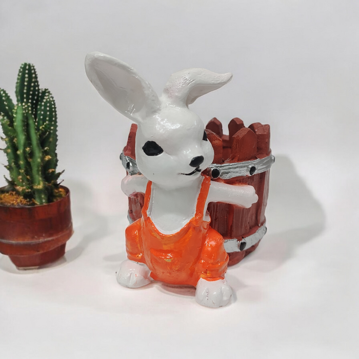 Orange  Rabbit With Basket Resin Succulent Pot