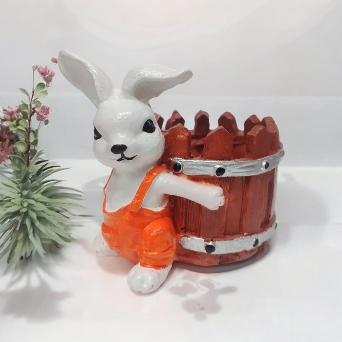 Orange  Rabbit With Basket Resin Succulent Pot