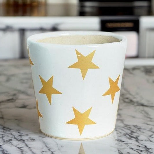 Star print Round Ceramic Pot White