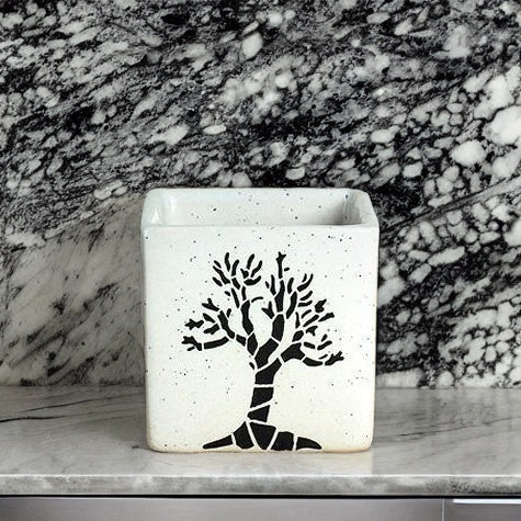 Tree Imprint Square Table Top Ceramic Pot White