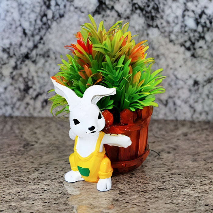 Yellow Rabbit With Basket Resin Succulent Pot