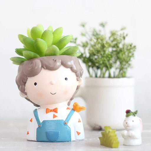 Small Cute Boy Resin Succulent Pot - Plant N Pots