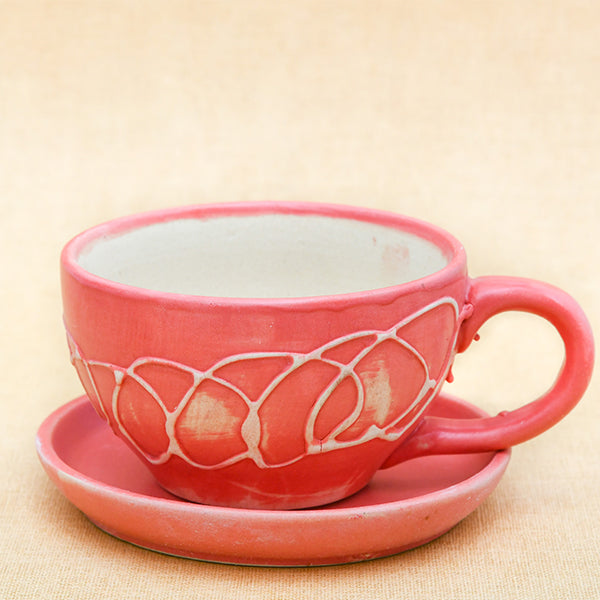 Embossed Pink Cup Shape Round Ceramic Pot