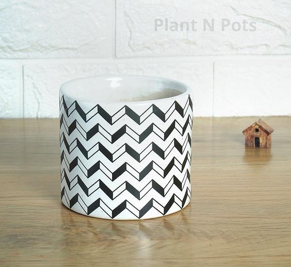 3D Zig Zag Lines  Ceramic Pot - Plant N Pots