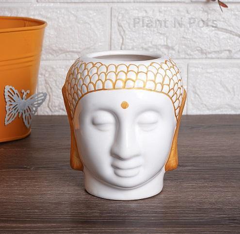 Orange White Buddha Ceramic Pot - Plant N Pots