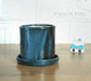 Dark Blue Granite Cylindrical Egg Shape Ceramic Pot with Tray - Plant N Pots