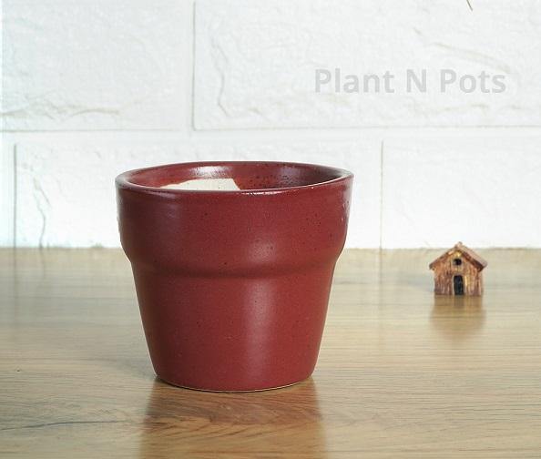 Maroon Brown Cone Ceramic Pot 3 inch - Plant N Pots