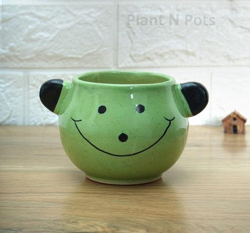 Green Smiling Teddy Ceramic Pot - Plant N Pots