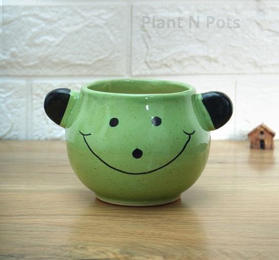 Green Smiling Teddy Ceramic Pot - Plant N Pots
