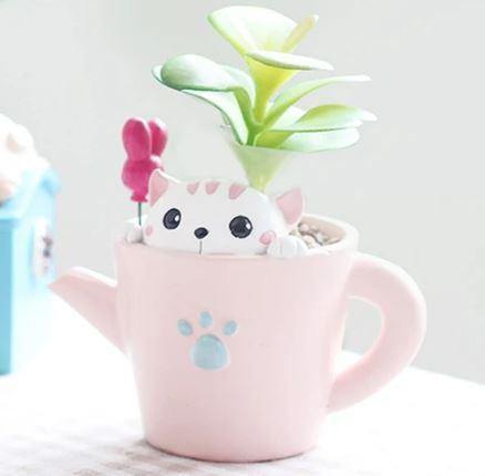 Cute Kitty in Cup Resin Succulent Pot - Plant N Pots