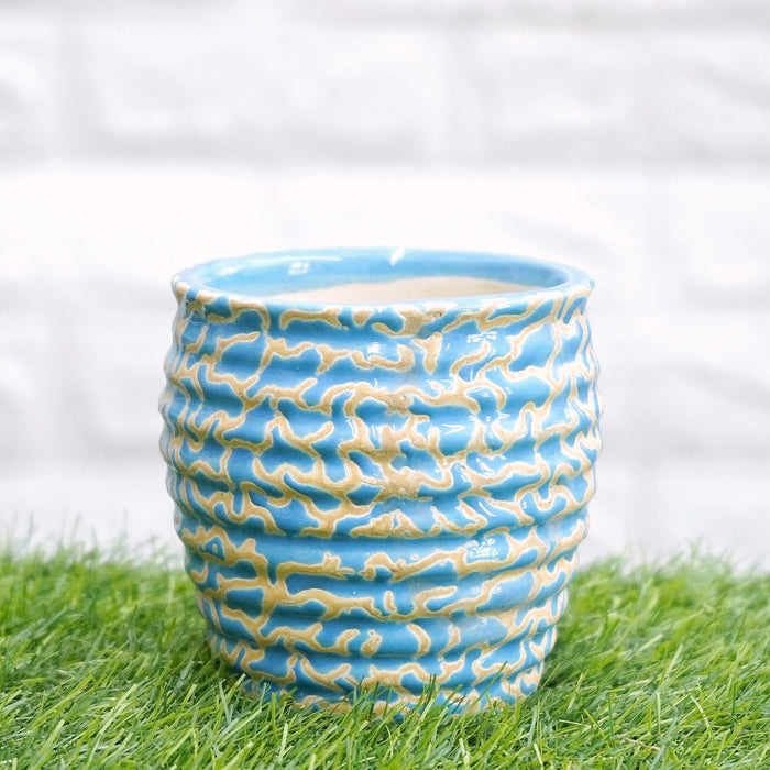 Blue texture matka Ceramic Pot ( 4 inch )