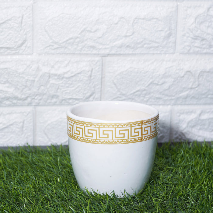 white Ceramic Pot with gold print