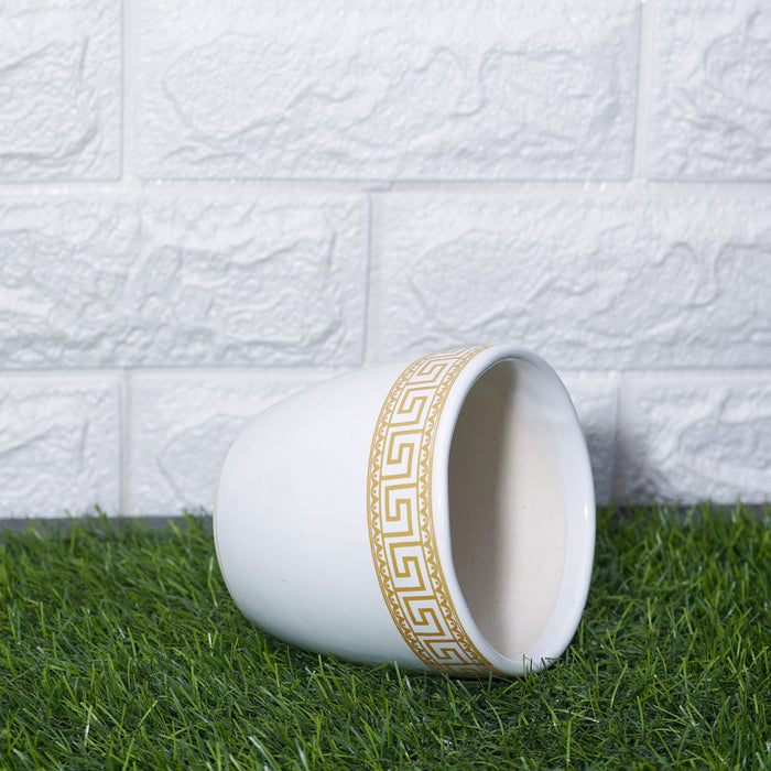 white Ceramic Pot with gold print