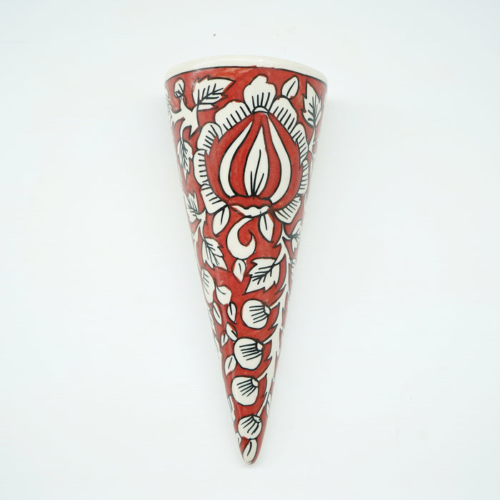Red Wall Hanging Cone Shape Ceramic Pot