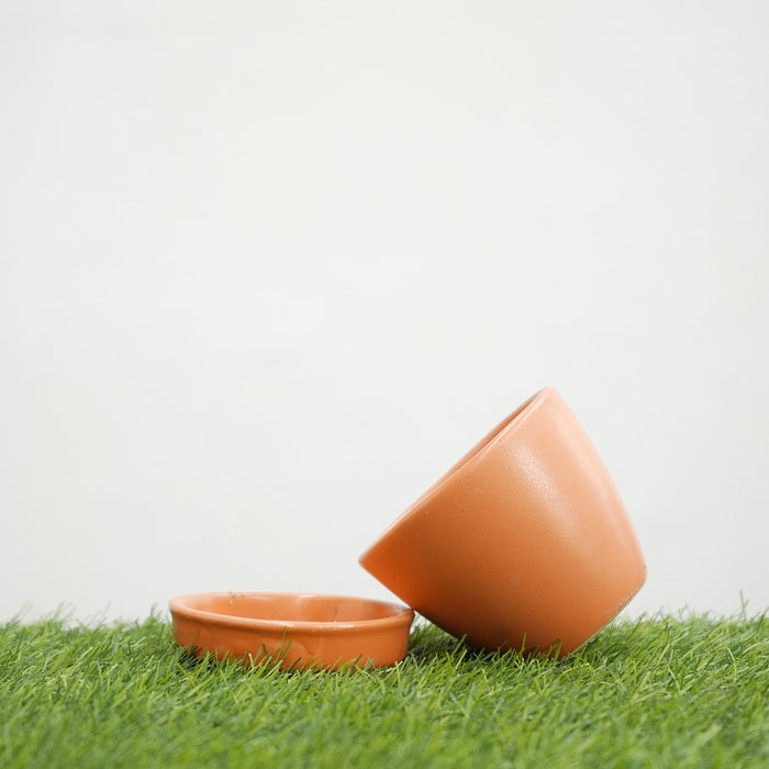Orange Round Egg Shape Ceramic Pot with Tray