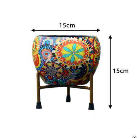 Circle Pattern Round Metal Pot With Stand - Plant N Pots