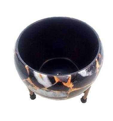 Black Marble Metal Pot with Stand - Plant N Pots
