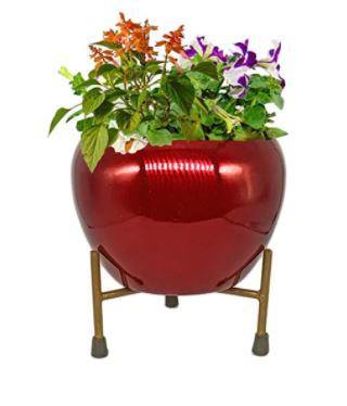 Maroon Red Metal Pot with Stand - Plant N Pots