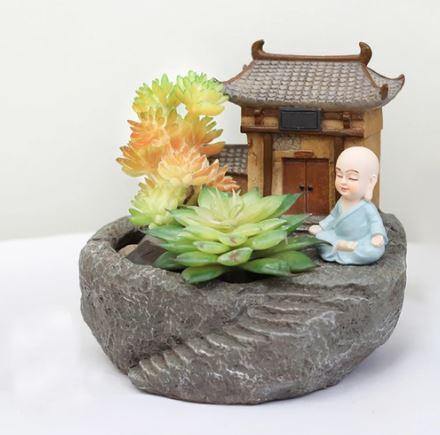 Monk With Temple Resin Succulent Pot - Plant N Pots