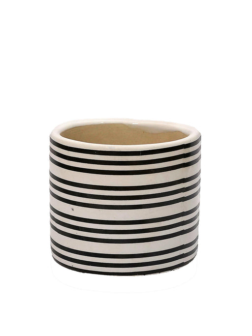 Cylindrical Shape Ceramic Pot White Black - Plant N Pots