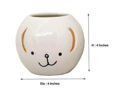 White Dog Smiley Ceramic Pot - Plant N Pots