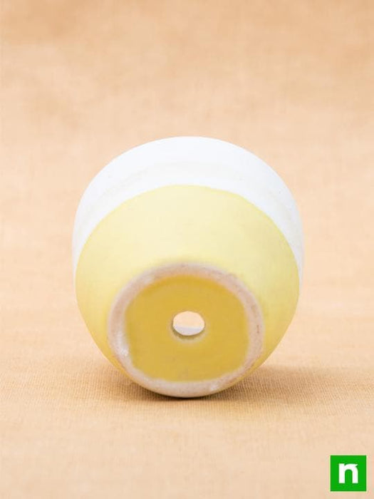 Yellow Round Egg Shape Ceramic Pot with Tray
