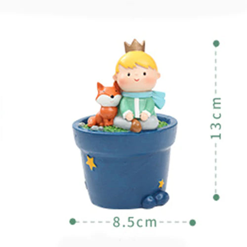 Cute Prince Sitting with Fox Resin Succulent Pot