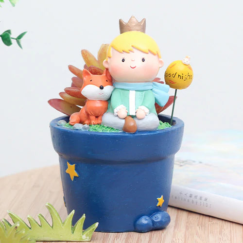 Cute Prince Sitting with Fox Resin Succulent Pot